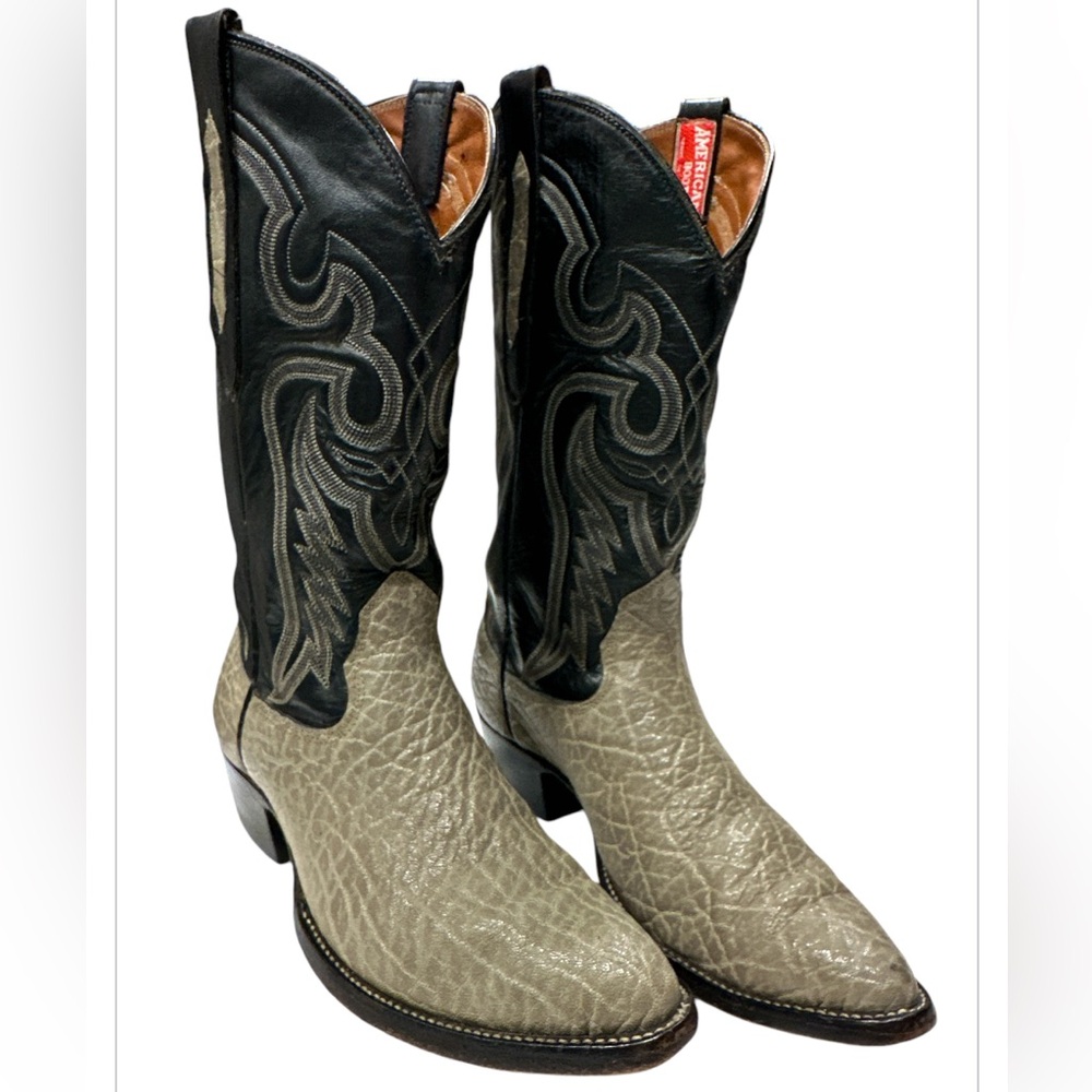 100% Leather Men's Brown Distressed Western Boot. US 9. Gray & Black.
